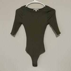 Express Quarter Sleeve Army Green Thong Bodysuit